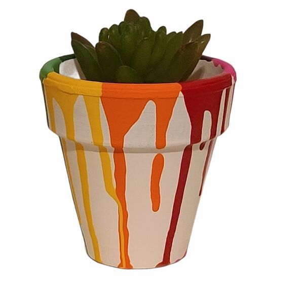 Terracotta Rainbow Drip Flower Pot - Picture 3 of 3